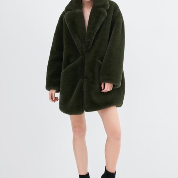 Zara Jackets & Blazers - Zara faux fur jacket coat M dark green